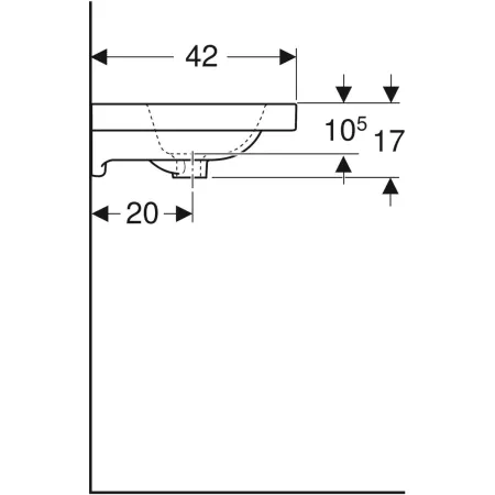 GE iCon Light WT 60x42cm, verk. Ausld. ohne Hahnloch, mit Ül., weiß, KeraTect