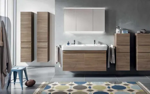 Geberit Renova Plan, ein Konzept der klaren Linien – Waschtisch und Badmöbel in Nussbaum hickory