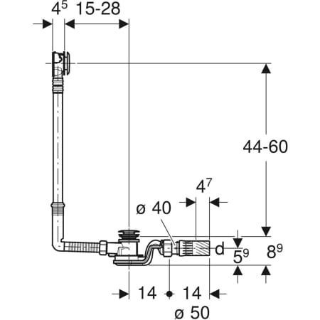 GE BW-Ablauf, mit PushControl d52 L:60cm, mit Fertigbauset, DN40/50, chrg