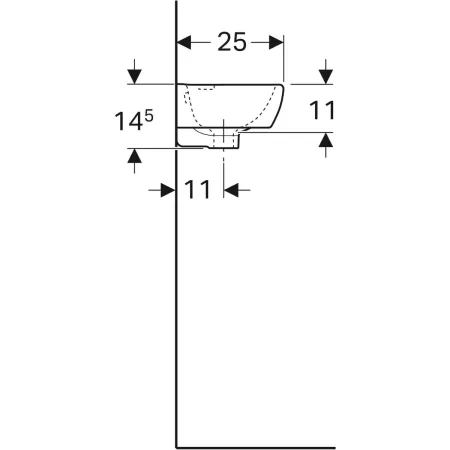 GE Renova Compact HWB, verk. Ausladung Ablg., 45x25cm, Hl. re, m.Ül., weiß