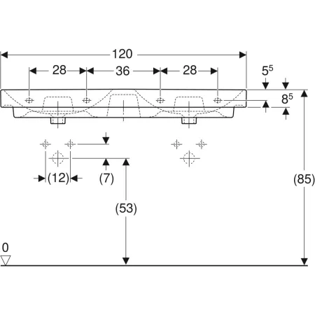 GE Smyle Square Doppelwaschtisch 120x48cm, m. Hl., m.Ül., weiß