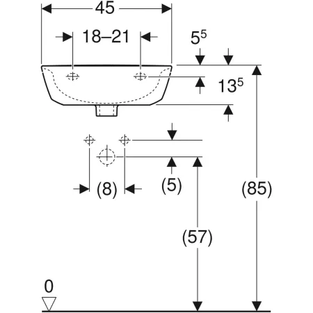 GE Renova Handwaschbecken, 45x36cm m. Hl., o. Ül., weiß, KeraTect