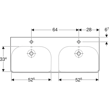 GE Smyle Square Doppelwaschtisch 120x48cm, m. Hl., m.Ül., weiß