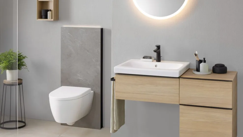 Sanitärmodul Monolith mit Frontverkleidung Steinzeug Betonoptik