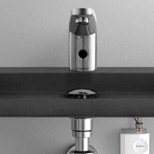 Waschtischarmatur mit integrierter Steuerung, mit Generator für berührungslose Auslösung