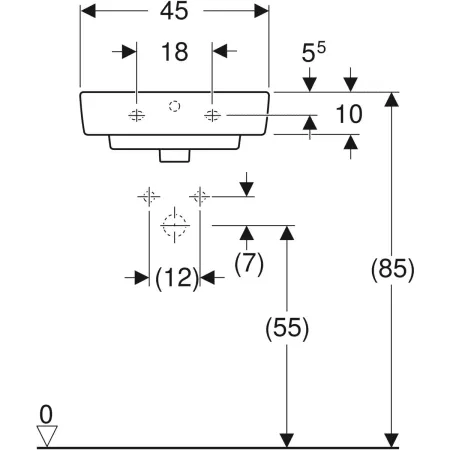 GE Renova Plan Aufsatz-HWB 45x34cm m. Hahnloch, m. Ül., weiß, KeraTect