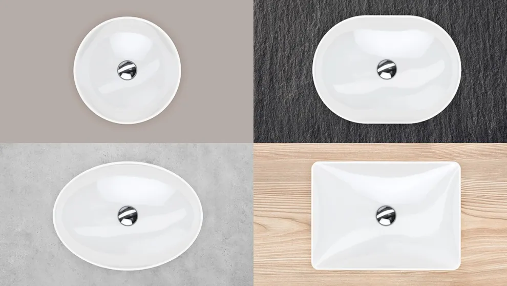 Geberit VariForm Waschtische in reduziert-minimalistischem Design der vier Grundformen Kreis, Rechteck, Oval und Ellipse