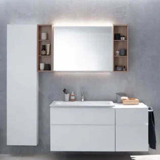 Geberit iCon Waschtischunterschrank mit Seiten- und Hochschrank und Regalen