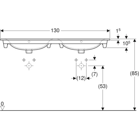 GE Renova Plan Doppelmöbelwaschtisch 130x48cm, m. Hl., m. Ül., weiß, KeraTect