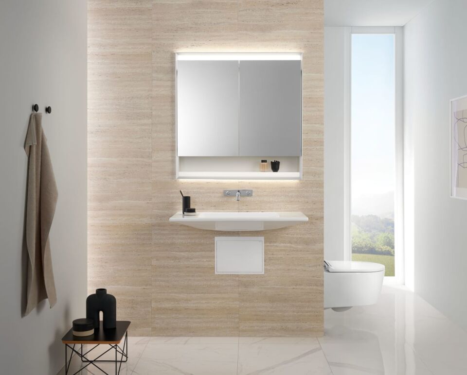GE ONE WT, 90x40cm, CleanDrain, v.Ausld. o.Hl., Ül. verd., weiß Tect/weiß glzd