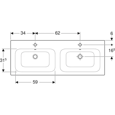GE Renova Plan Doppelmöbelwaschtisch 130x48cm, m. Hl., m. Ül., weiß, KeraTect