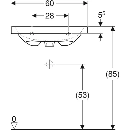 GE iCon Light WT 60x42cm, verk. Ausld. ohne Hahnloch, mit Ül., weiß, KeraTect