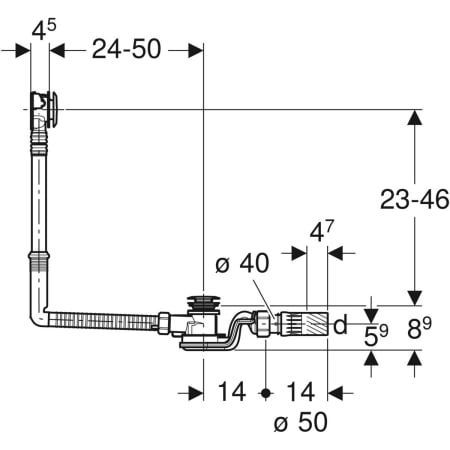 GE BW-Ablauf, mit PushControl d52 L:50cm, mit Fertigbauset, DN40/50, chrg