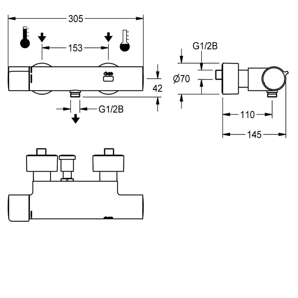 AR F5 Wandbatterie, elek., Thermostat, Dusche