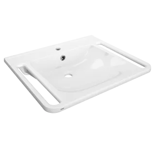 AR Einzelwaschtisch, MEDCARE, MIRANIT, 650x150x550 mm, weiß, Hl., Ül., Griff