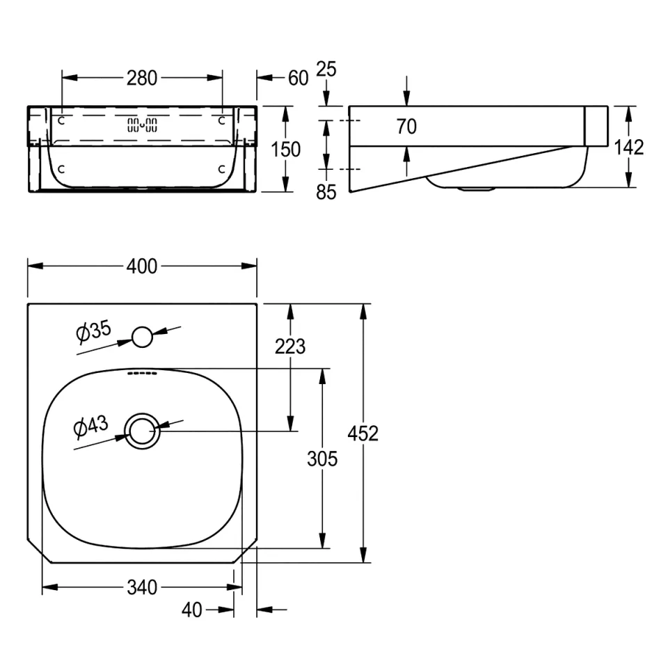 AR ANIMA, Einzelwaschtisch, Edelstahl, 400 mm