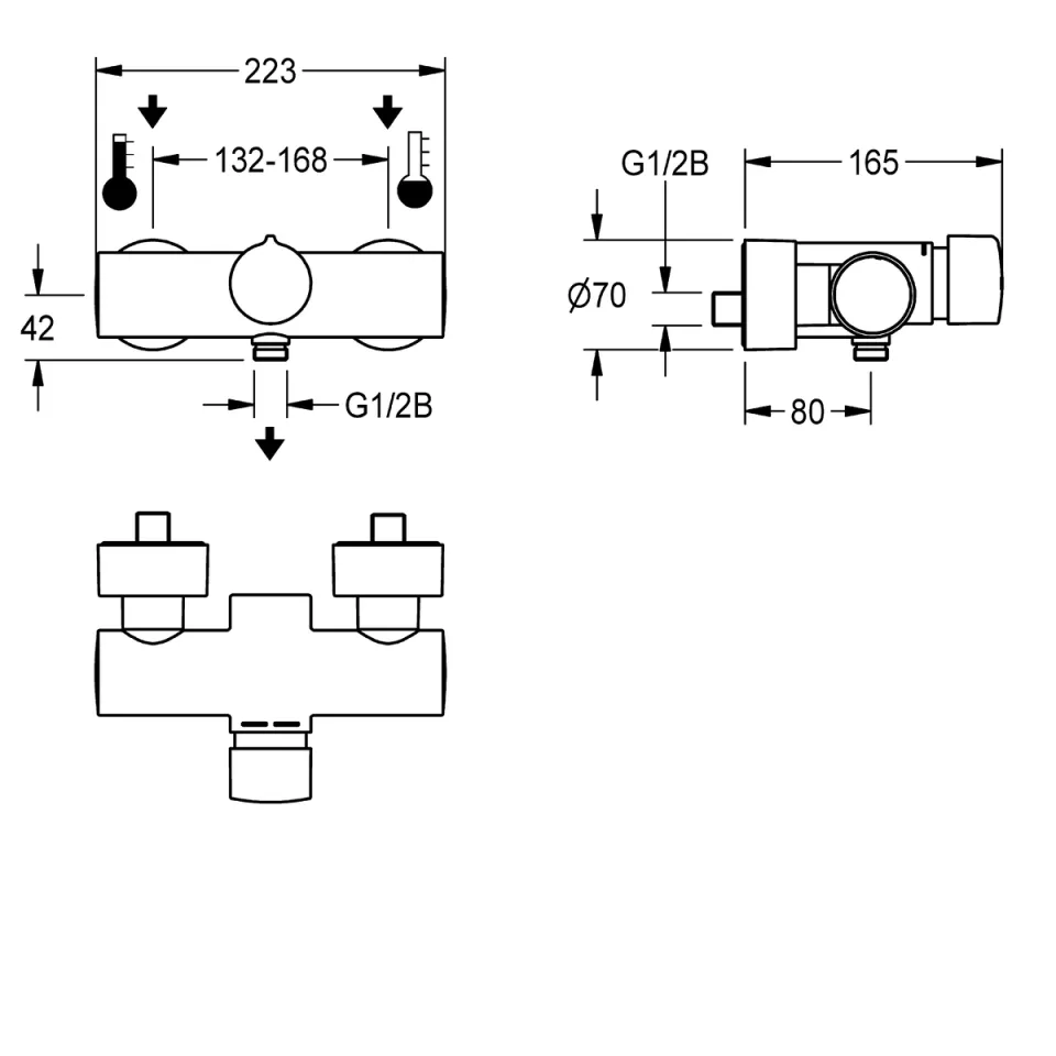AR F5 Wandbatterie, hydr., Mischer, AP, Dusche