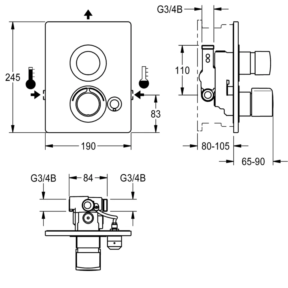 AR F5 Duscharmatur, hydr., Thermostat, UP Fertigbauset