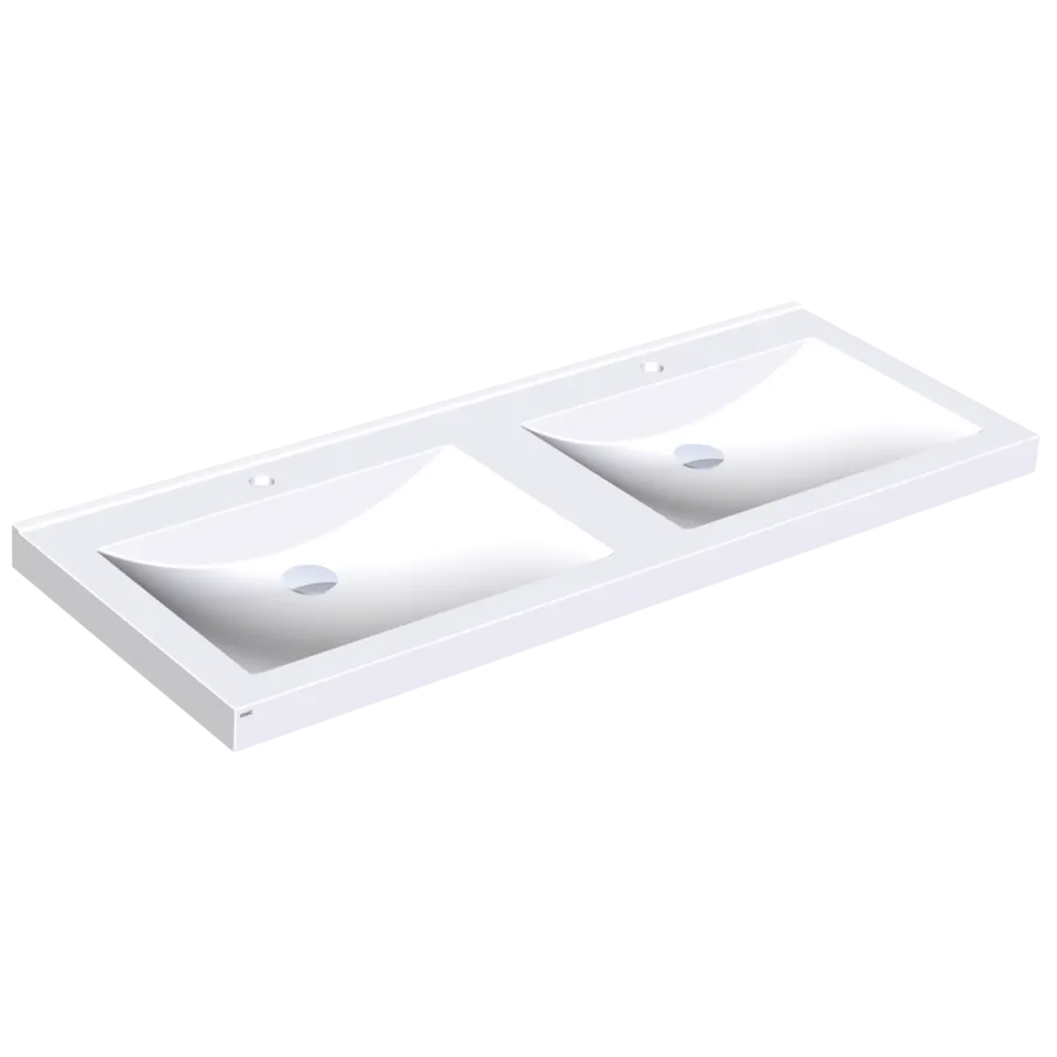 AR Doppelwaschtisch, QUADRO, MIRANIT, 1400x125x530 mm, Mulden re-eckig, Hl.