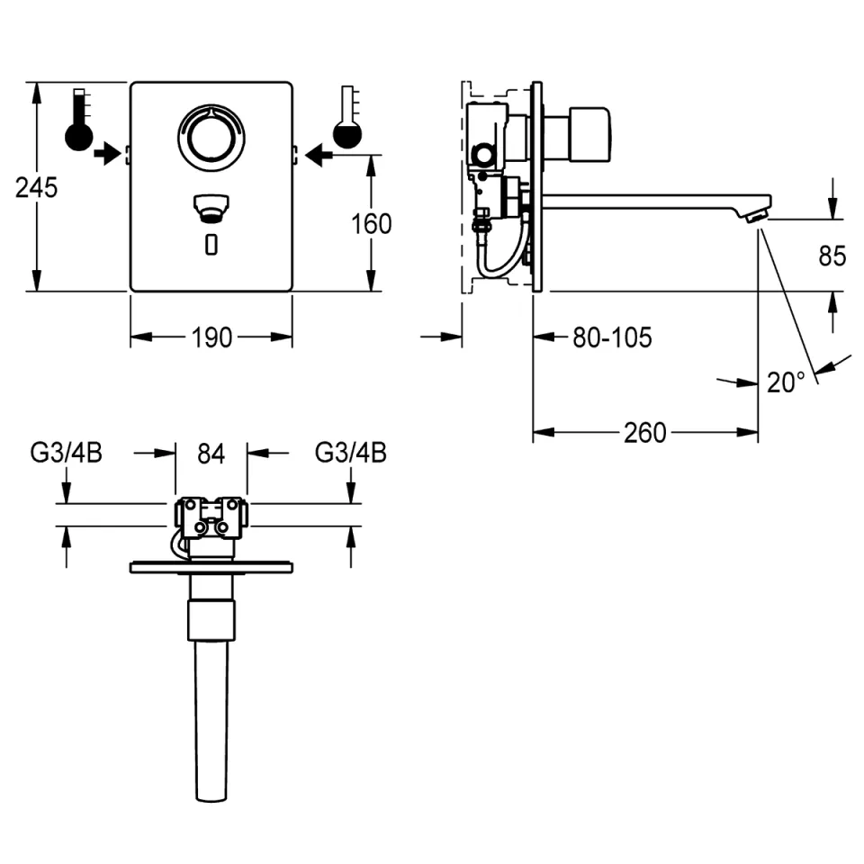 AR F5 Wascharmatur, elek., Thermostat, UP Fertigbauset
