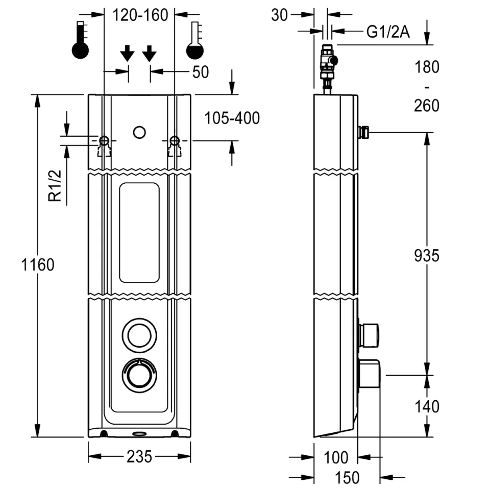AR F5 Duschpaneel, hydr. Thermostat, MIRANIT