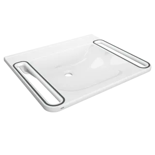 AR Einzelwaschtisch, MEDCARE, MIRANIT, 650x150x550 mm, weiß/grau, Griff