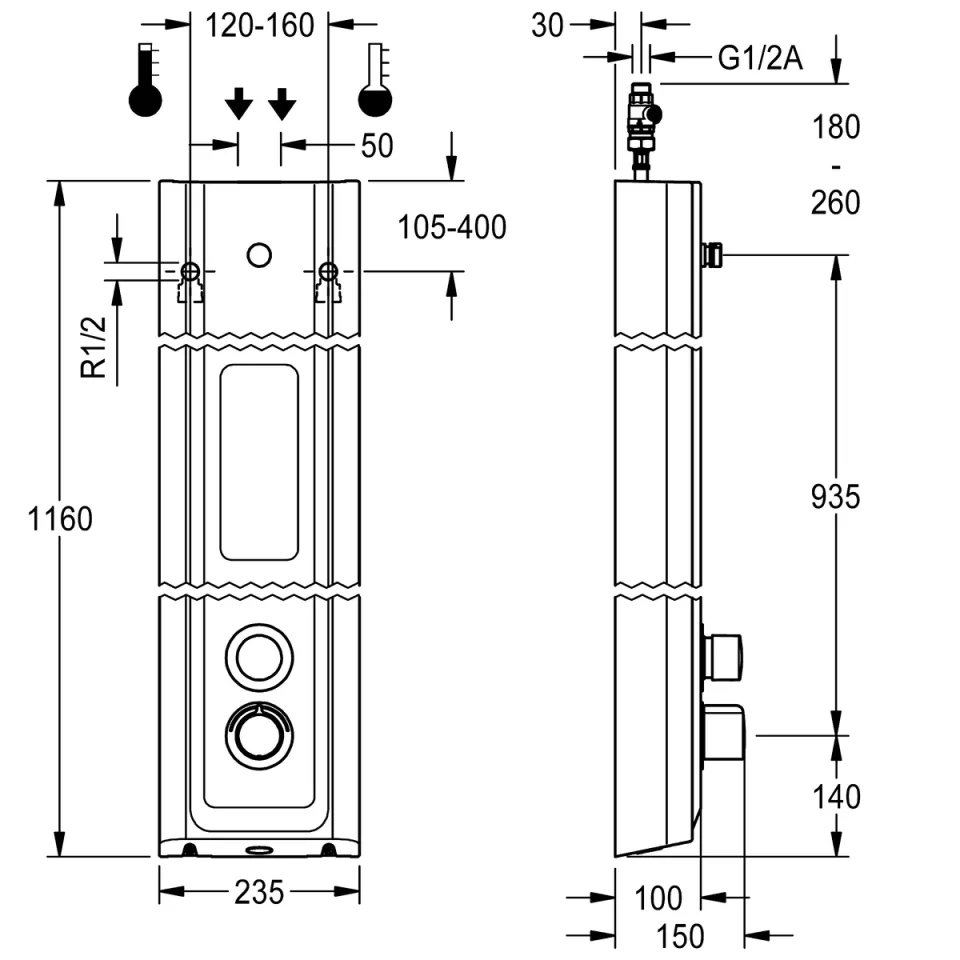 AR F5 Duschpaneel, hydr. Thermostat, MIRANIT