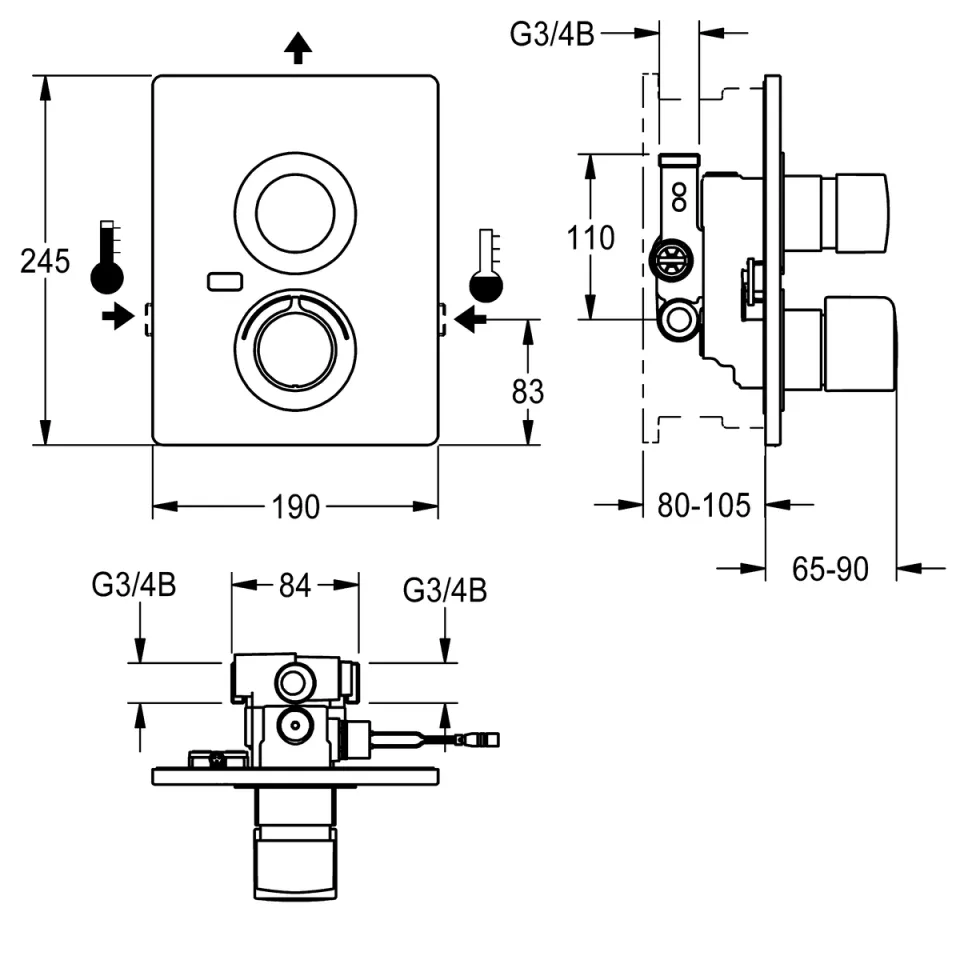 AR F5 Duscharmatur, hydr., Thermostat, UP Fertigbauset