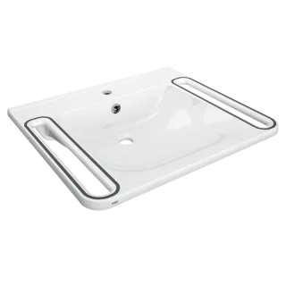 AR Einzelwaschtisch, MEDCARE, MIRANIT, 650x150x550 mm, weiß/grau, Hl., Ül., Gr.
