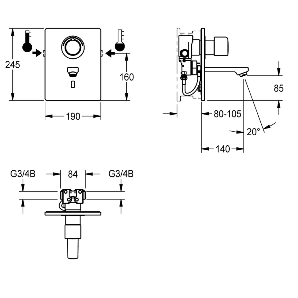 AR F5 Wascharmatur, elek., Thermostat, UP Fertigbauset