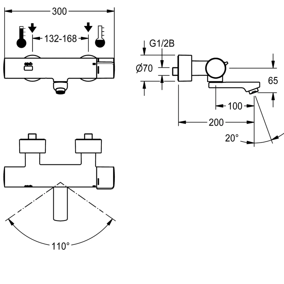 AR F5 Wandbatterie, elek., Thermostat, Schwenkauslauf