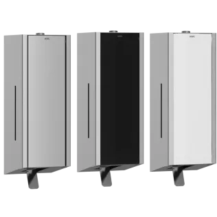 Edel, hochwertig, robust, modern, pflegeleicht und hygienisch. Drei verschiedene Oberflächen können gewählt werden: Edelstahl, MIRANIT oder Sicherheitsglas (ESG).