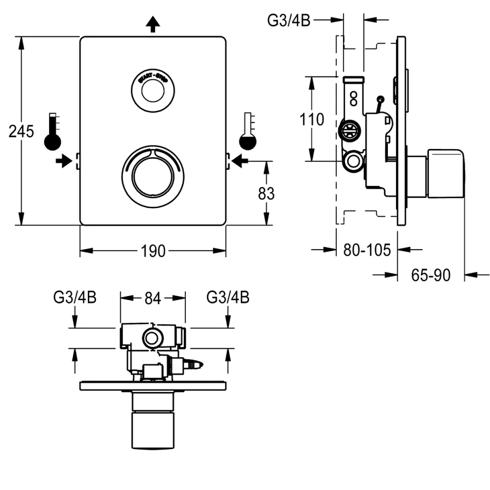 AR F5 Duscharmatur, elek., Thermostat, UP Fertigbauset