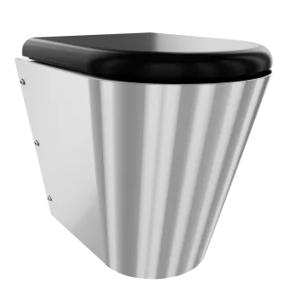 AR T-WC, CAMPUS, Edelstahl, wandhängend, 360x456x500 mm, S. bodenlang, Sitz schw