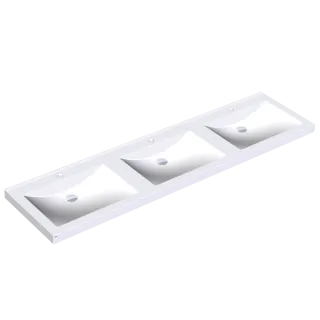 AR Reihenwaschtisch, QUADRO, MIRANIT, 2100x125x530 mm, 3 Mulden re-eckig, Hl.