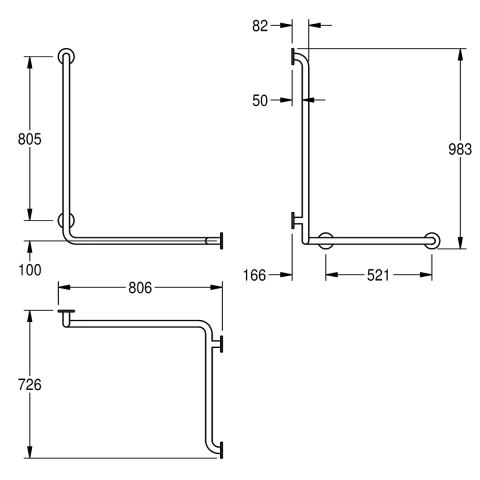 AR Wandhandlauf, CONTINA, Edelstahl, f. Ecken, 806x983x726 mm, Ausf. rechts