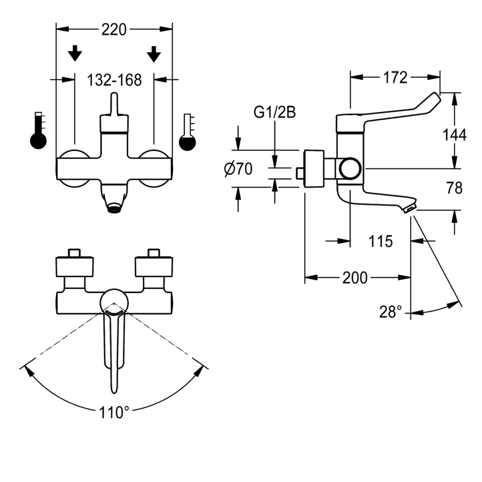 AR F4 Wandbatterie, EHM, Schwenkauslauf