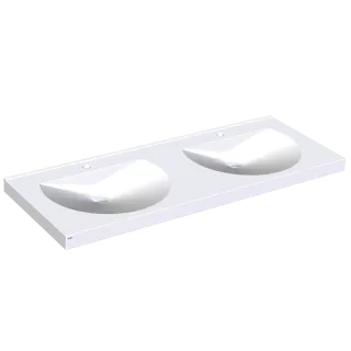 AR Doppelwaschtisch, RONDA, MIRANIT, 1400x125x530 mm, Mulden rund, Hahnloch
