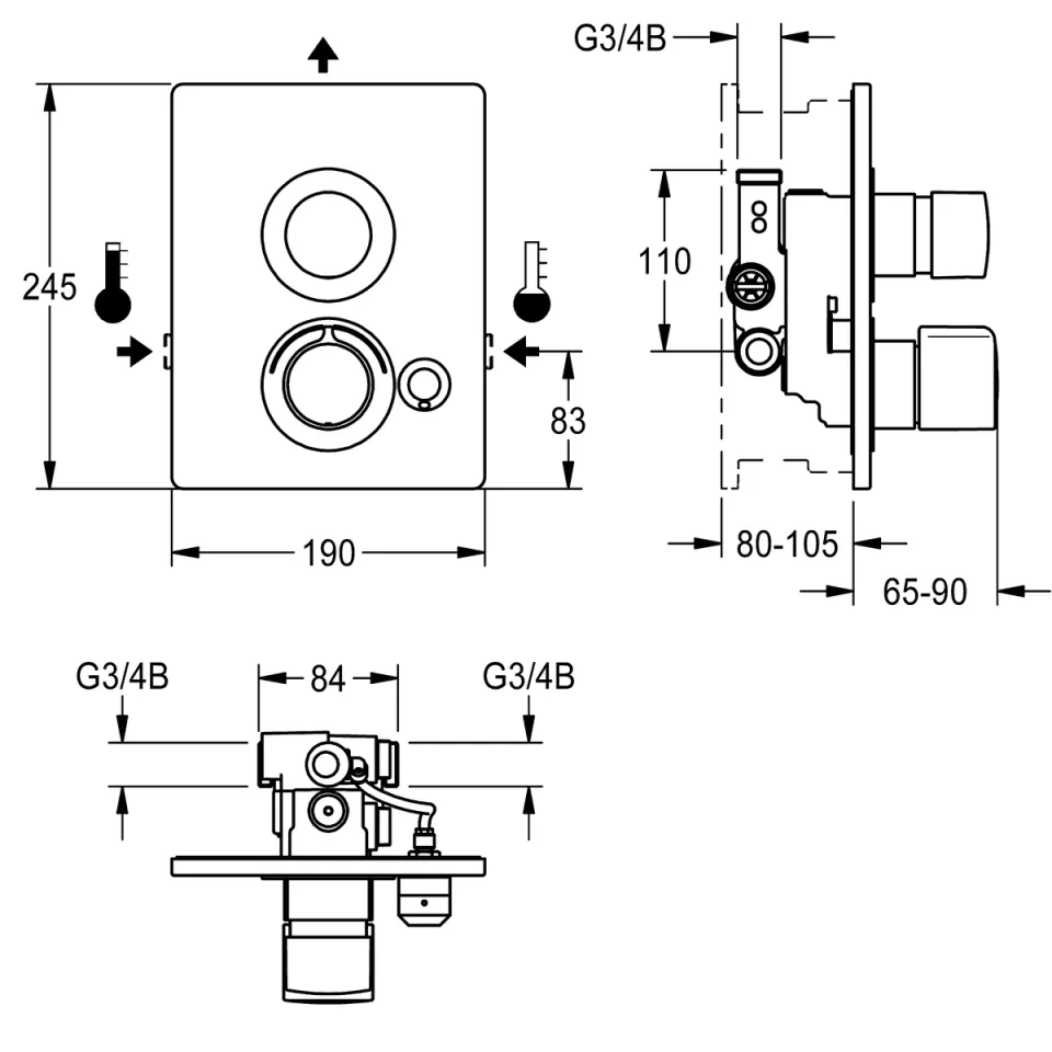 AR F5 Duscharmatur, hydr., Thermostat, UP Fertigbauset
