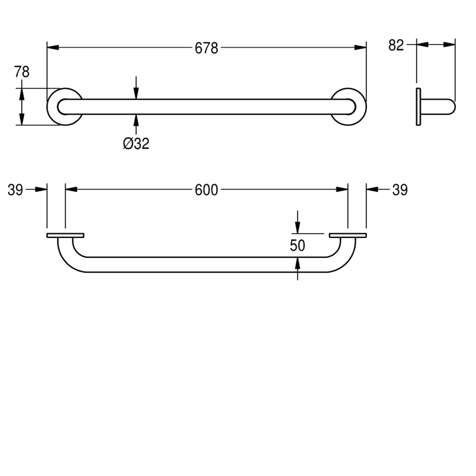 AR Haltegriff, CONTINA, Edelstahl, 678x78x82 mm, Griffbreite 600 mm