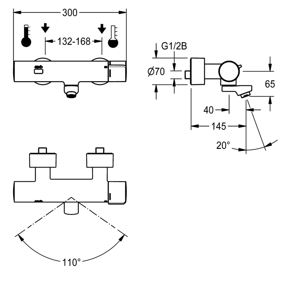 AR F5 Wandbatterie, elek., Thermostat, Schwenkauslauf