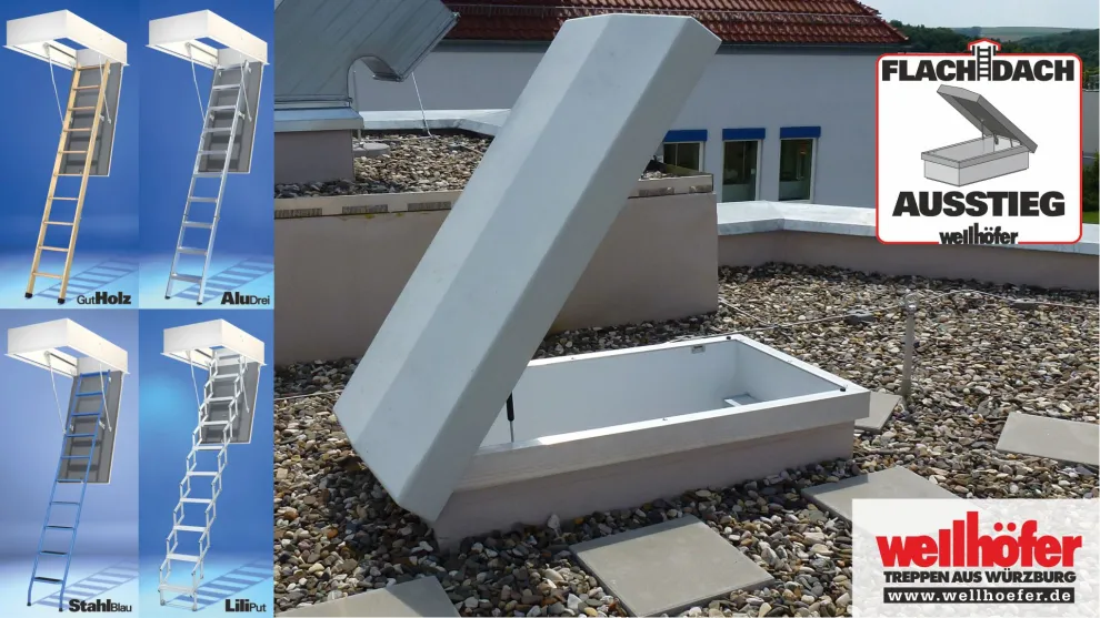 Die Flachdachausstiege sind mit allen Bodentreppen-Typen und Ausstattungen kombinierbar.