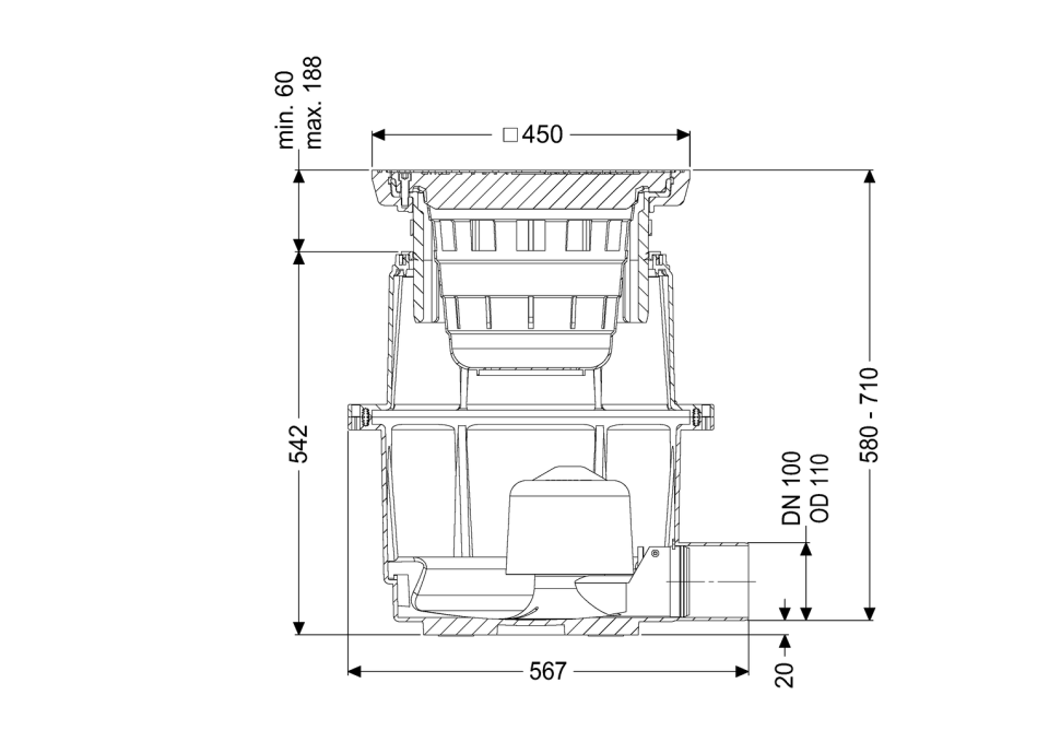 KESSEL-Hofablauf System 400, DN 100, seitlicher Stutzen