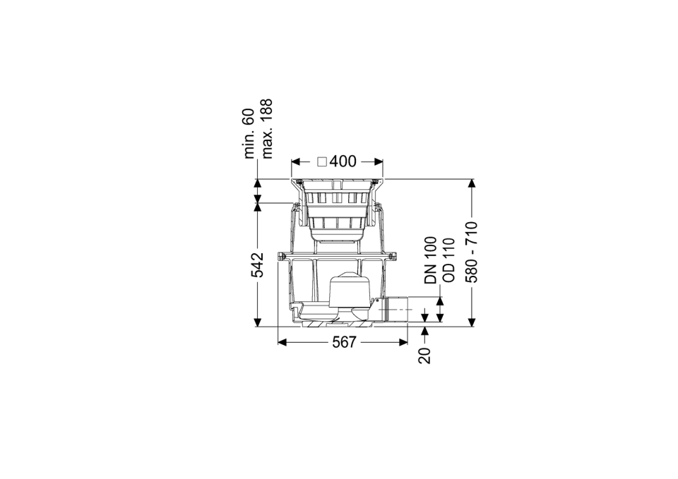 KESSEL-Hofablauf System 400, DN 100, seitlicher Stutzen