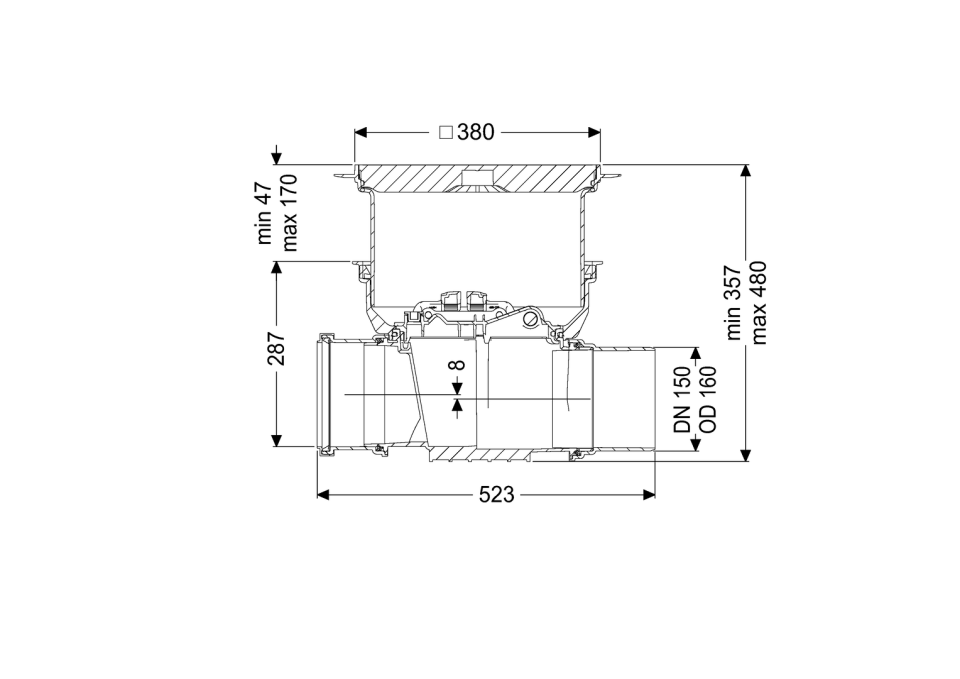 KESSEL-Reinigungsrohr Staufix DN 150, Bodenplatte, schwarz