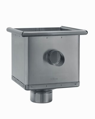 Wasserfangkasten - SX - Hellgrau ø100 kubisch exzentrisch mit Überlauf 283x240x240