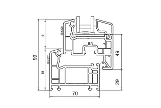 Profilquerschnitt 5-Kammerprofil Typ MDK de Luxe 70 als Allroundfenster