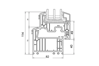 Profilquerschnitt 7-Kammerprofil Typ MDK de Luxe 82 mit bester Wärmedämmung (Uw 0,85 W/m2K)