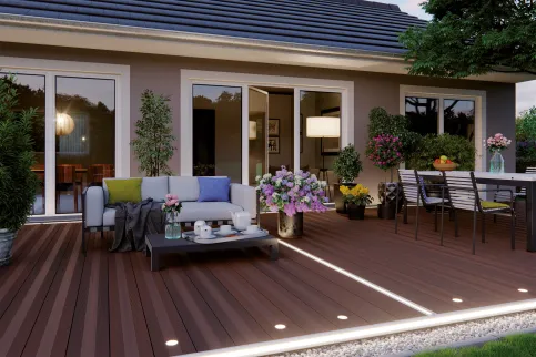 Terrassendiele CLASSIC VARIA in Varia Schokoschwarz mit megalite Spots