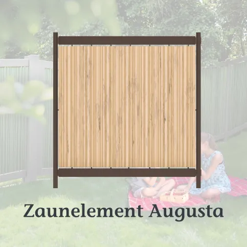 Zaunelement AUGUSTA, gewellte Paneele in Ingwer, Riegel und Pfosten in Lavabraun